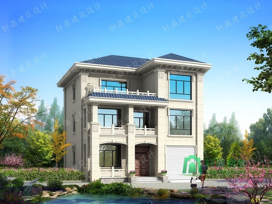 农村三层带车库自建别墅设计图正面效果图.jpg 农村三层带车库自建别墅设计图正面效果图.jpg