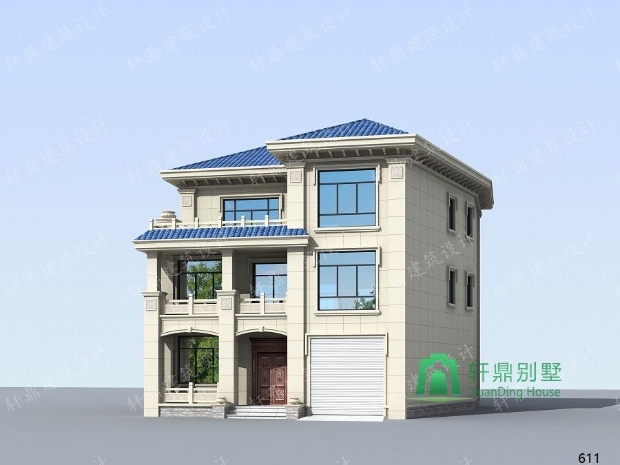 农村三层带车库自建别墅设计图侧面效果图.jpg 农村三层带车库自建别墅设计图侧面效果图.jpg