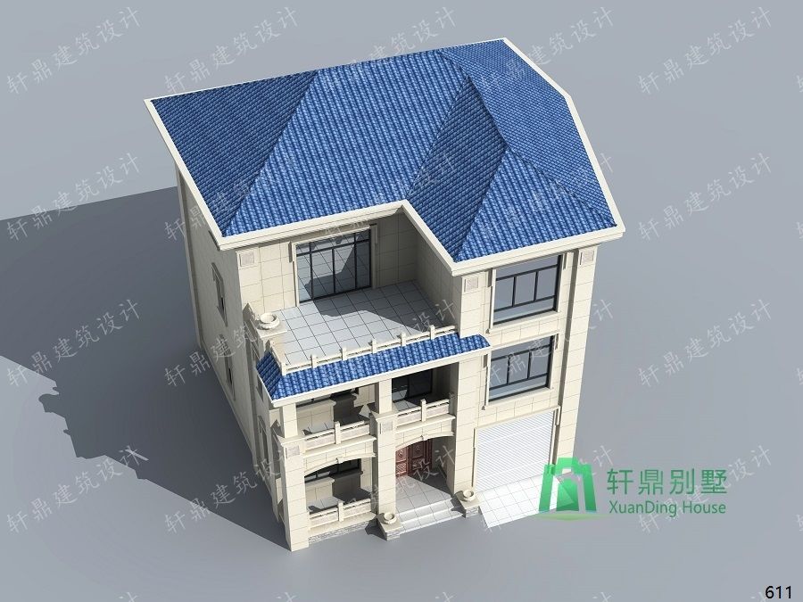 农村三层带车库自建别墅设计图俯视效果图.jpg 农村三层带车库自建别墅设计图俯视效果图.jpg