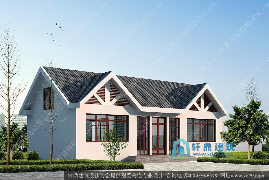 13x8米一层带阁楼农村房子设计图_一层农村小别墅_效果图1