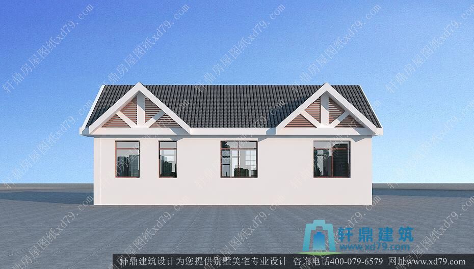 13x8米一层带阁楼农村房子设计图_一层农村小别墅_背面效果图