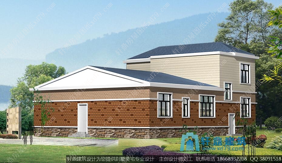 一层半农村自建房设计施工图纸_背面效果图