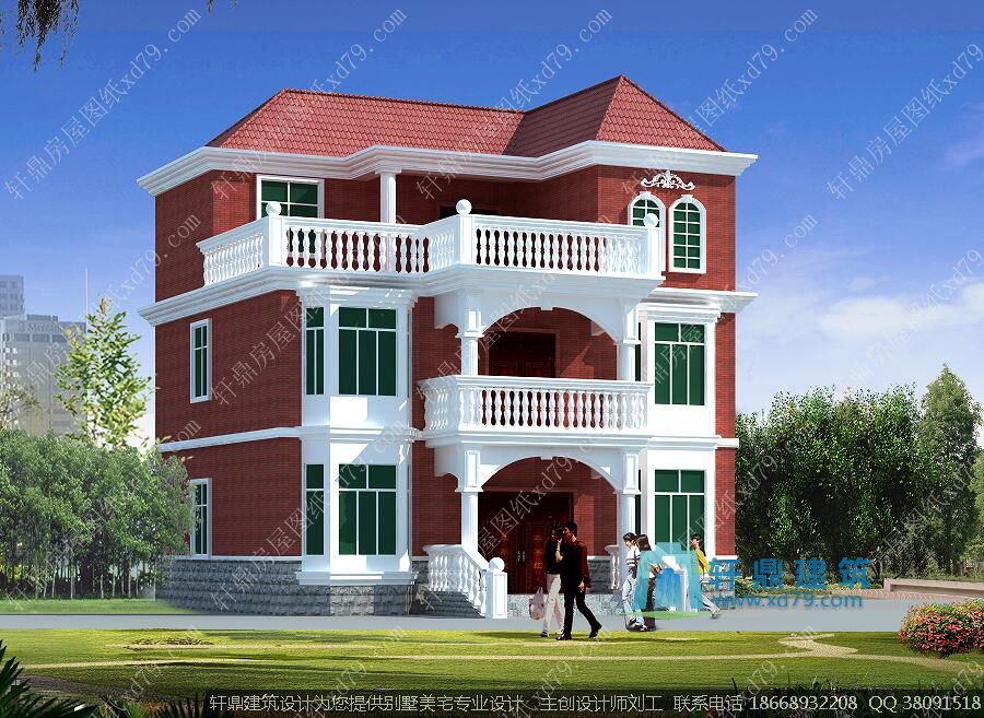 11x9米二层半靓丽清新农村自建房图纸_效果图