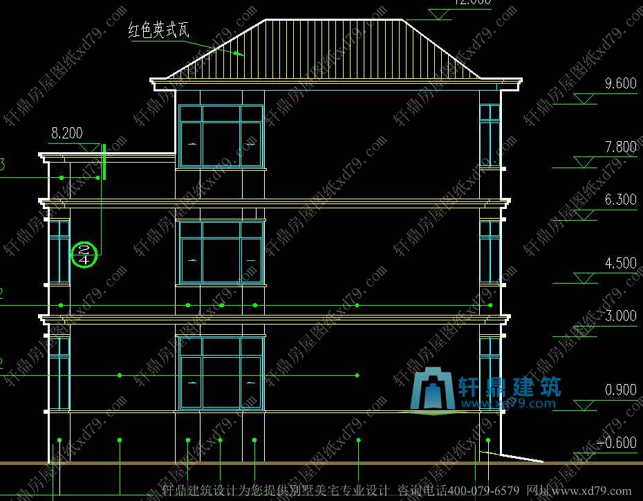 12X12.3米实用三层别墅设计图_复式客厅自建房设计图