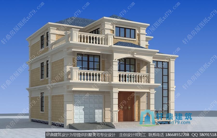 12x13米三层美观大气耐看农村别墅_效果图