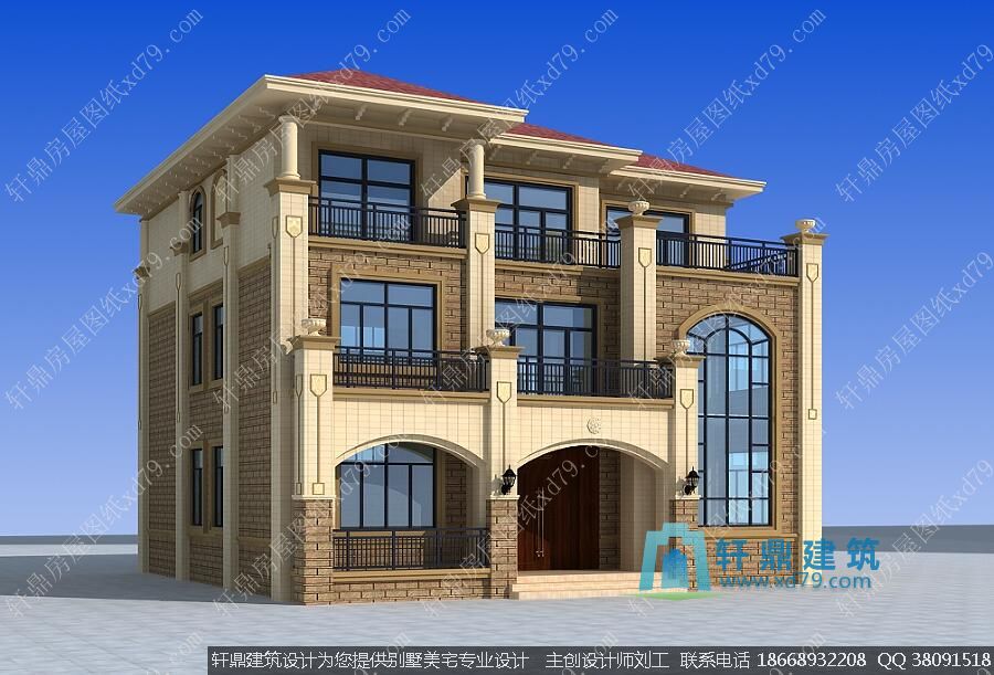 复式客厅大气三层农村自建房别墅_实用户型大气外观别墅设计_别墅效果图