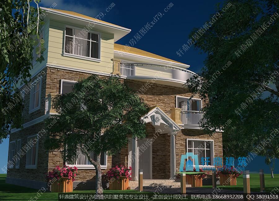 精致农村自建房别墅图纸侧面效果图