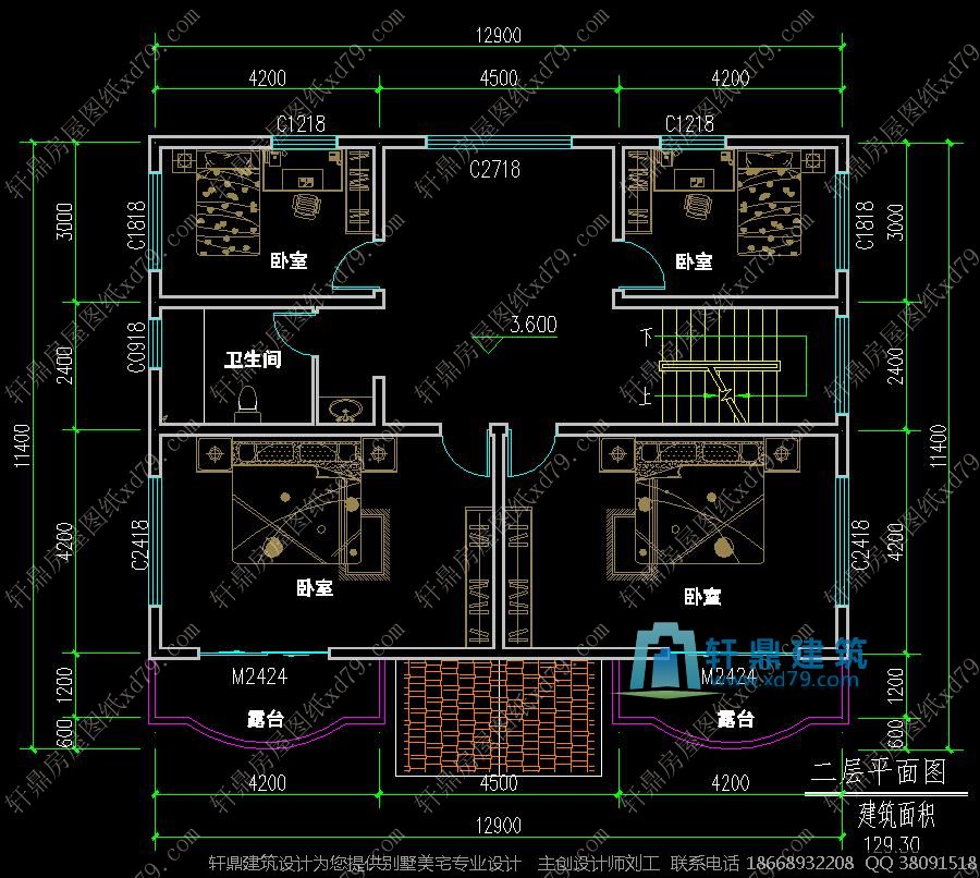 精致农村自建房别墅图纸二层平面图