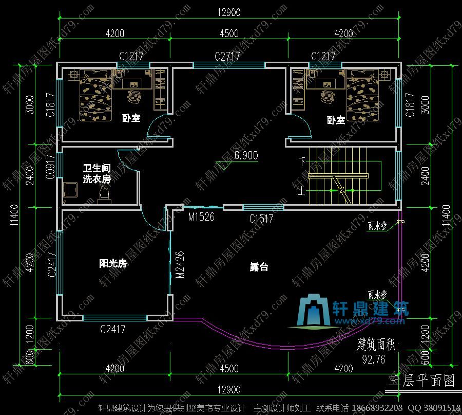 精致农村自建房别墅图纸三层平面图