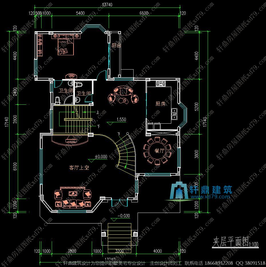 三层豪华复式别墅设计施工图纸_夹层平面图