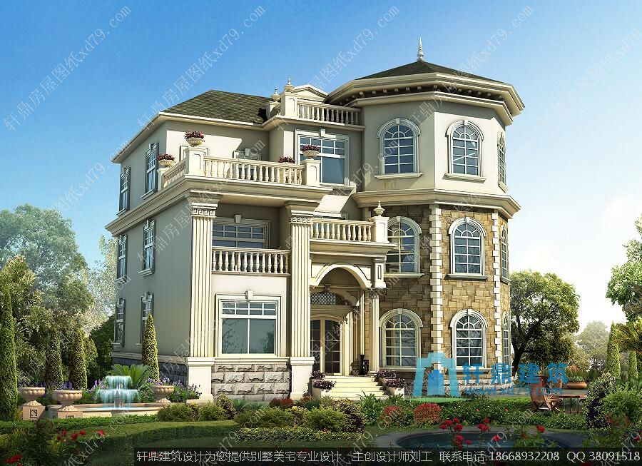 三层别墅设计图_效果图正面