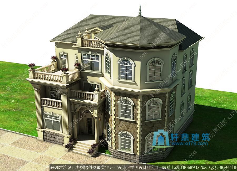 三层别墅设计图_俯视效果图