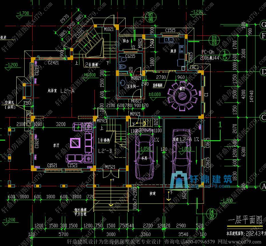 15.8x14.9豪华三层带地下室别墅设计图_豪华山庄别墅设计图_法式古典别墅设计_一层平面图