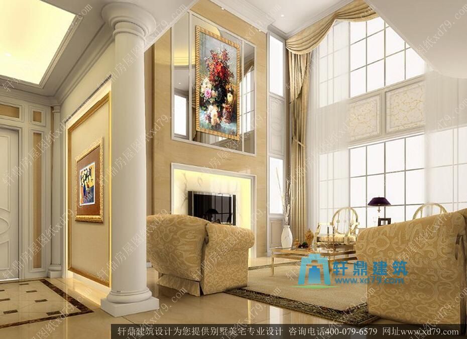 22.3x16.9超豪华三层带地下室别墅施工图_复式客厅带装修效果图自建别墅设计图_客厅装修效果图