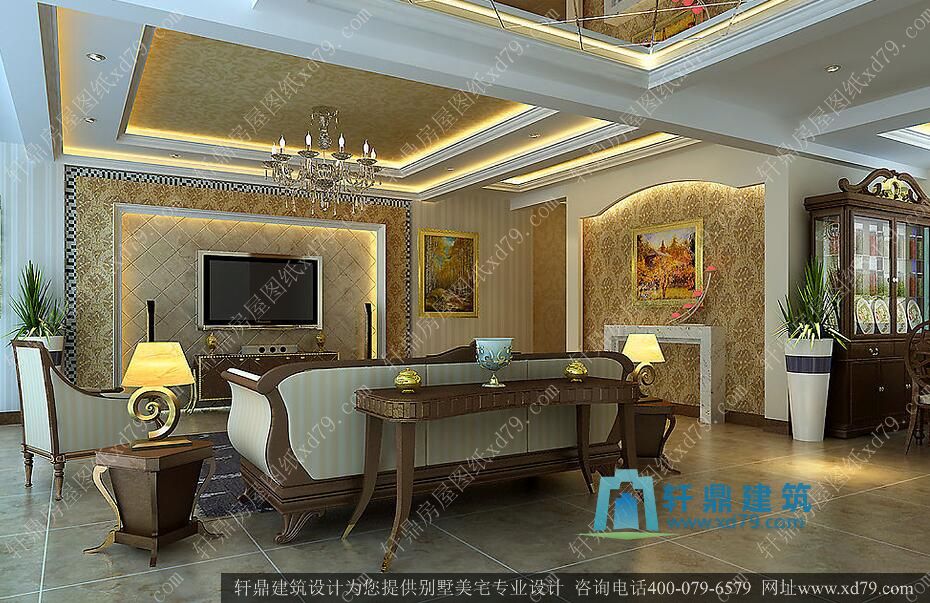 22.3x16.9超豪华三层带地下室别墅施工图_复式客厅带装修效果图自建别墅设计图_娱乐室装修效果图