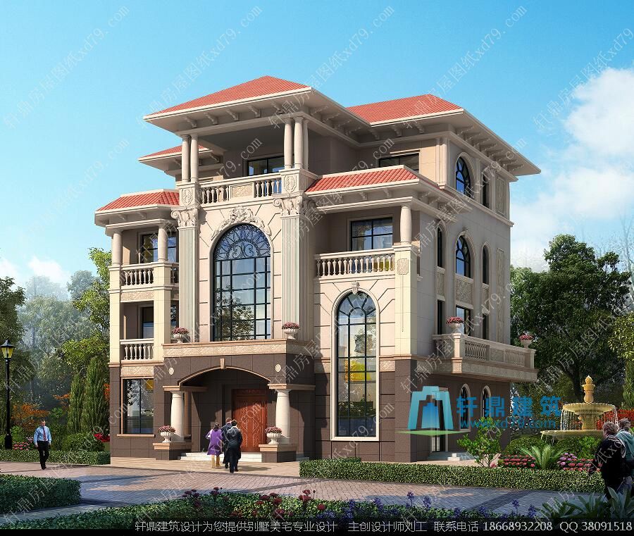 16x16米豪华三层半大气别墅施工图效果图