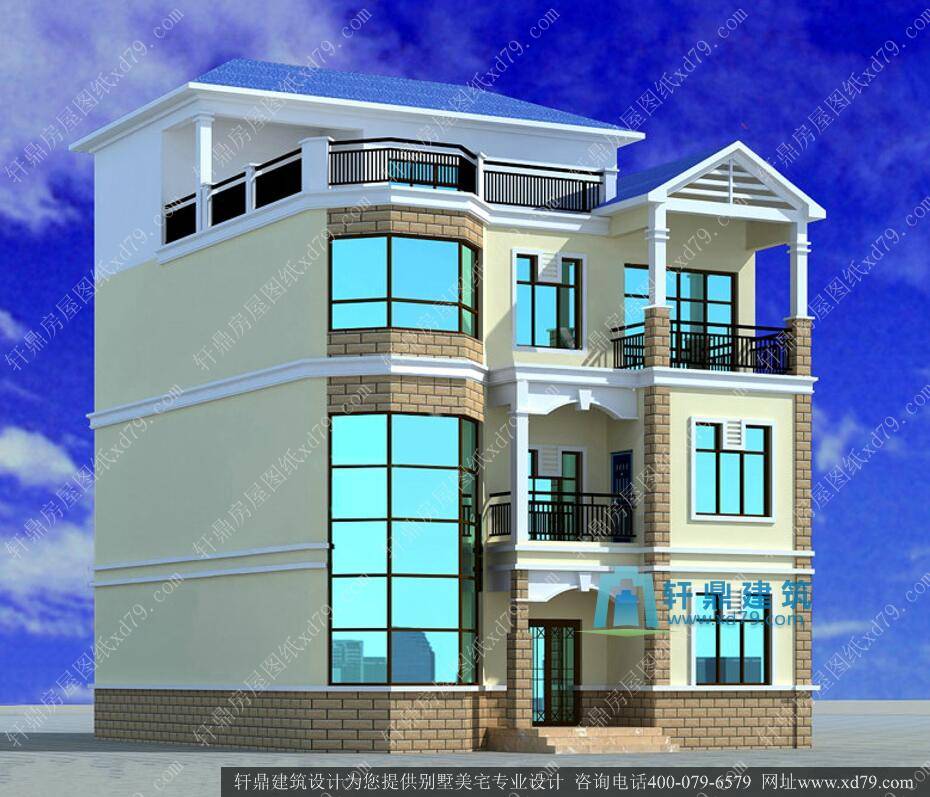 9.8x13米三层半新农村房子设计图_实用简单农村小别墅_复式客厅房屋设计图_效果图