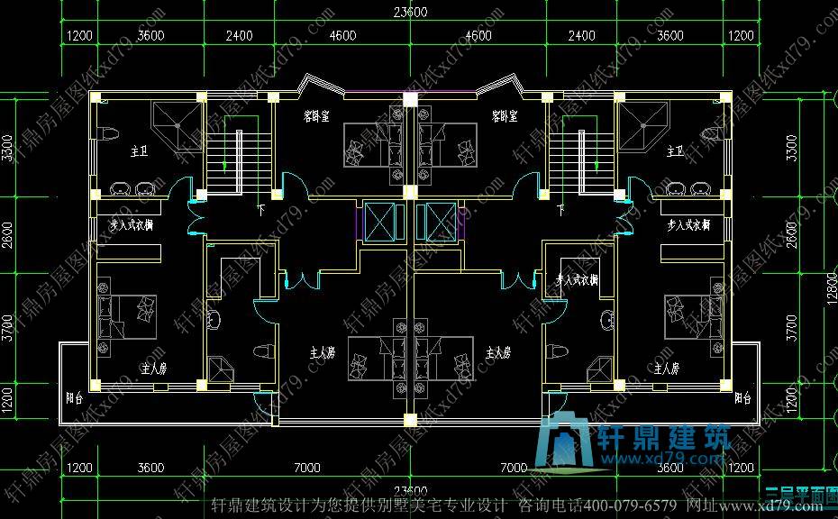 12x12.8米三层带地下室双拼现代别墅设计图_三层北美时尚简洁双拼别墅带地下室、双车库房屋建筑施工图效果图_三层户型图