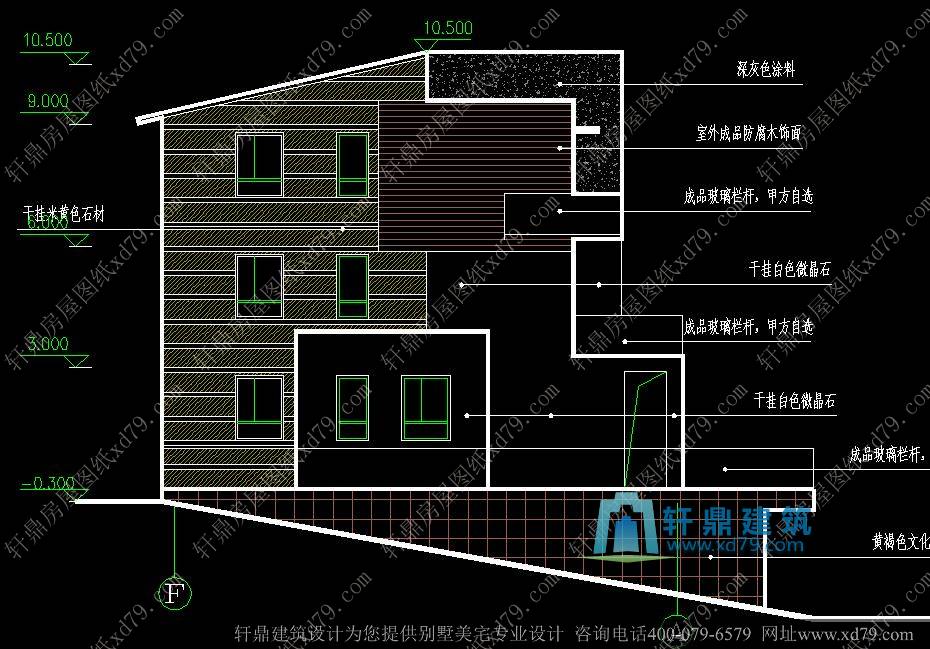 12x12.8米三层带地下室双拼现代别墅设计图_三层北美时尚简洁双拼别墅带地下室、双车库房屋建筑施工图效果图_别墅左侧图